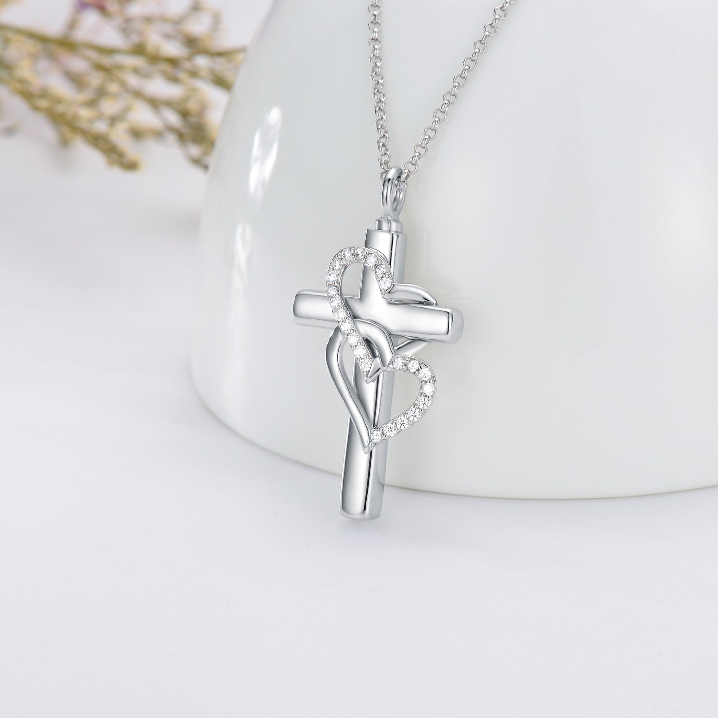 Entwined Hearts Cross - Sterling Silver Cremation Necklace