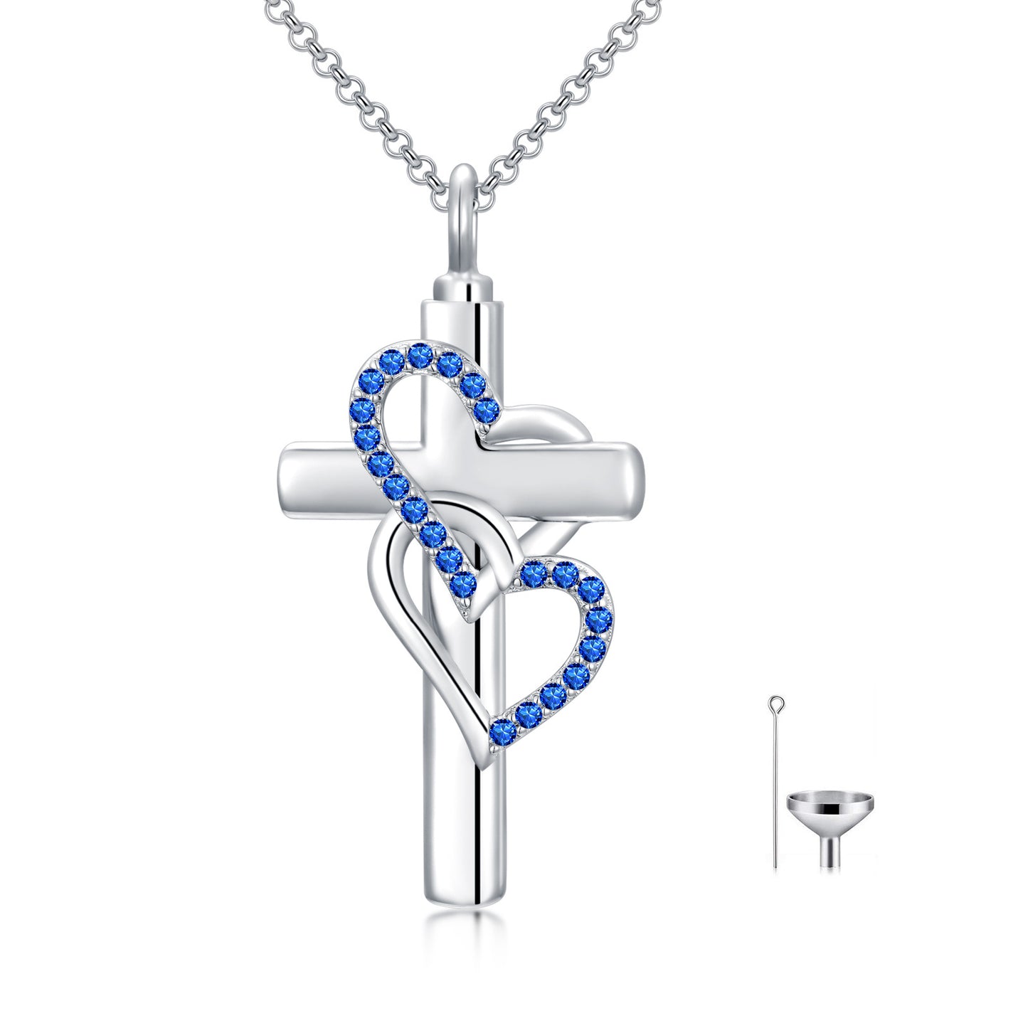 Entwined Hearts Cross - Sterling Silver Cremation Necklace