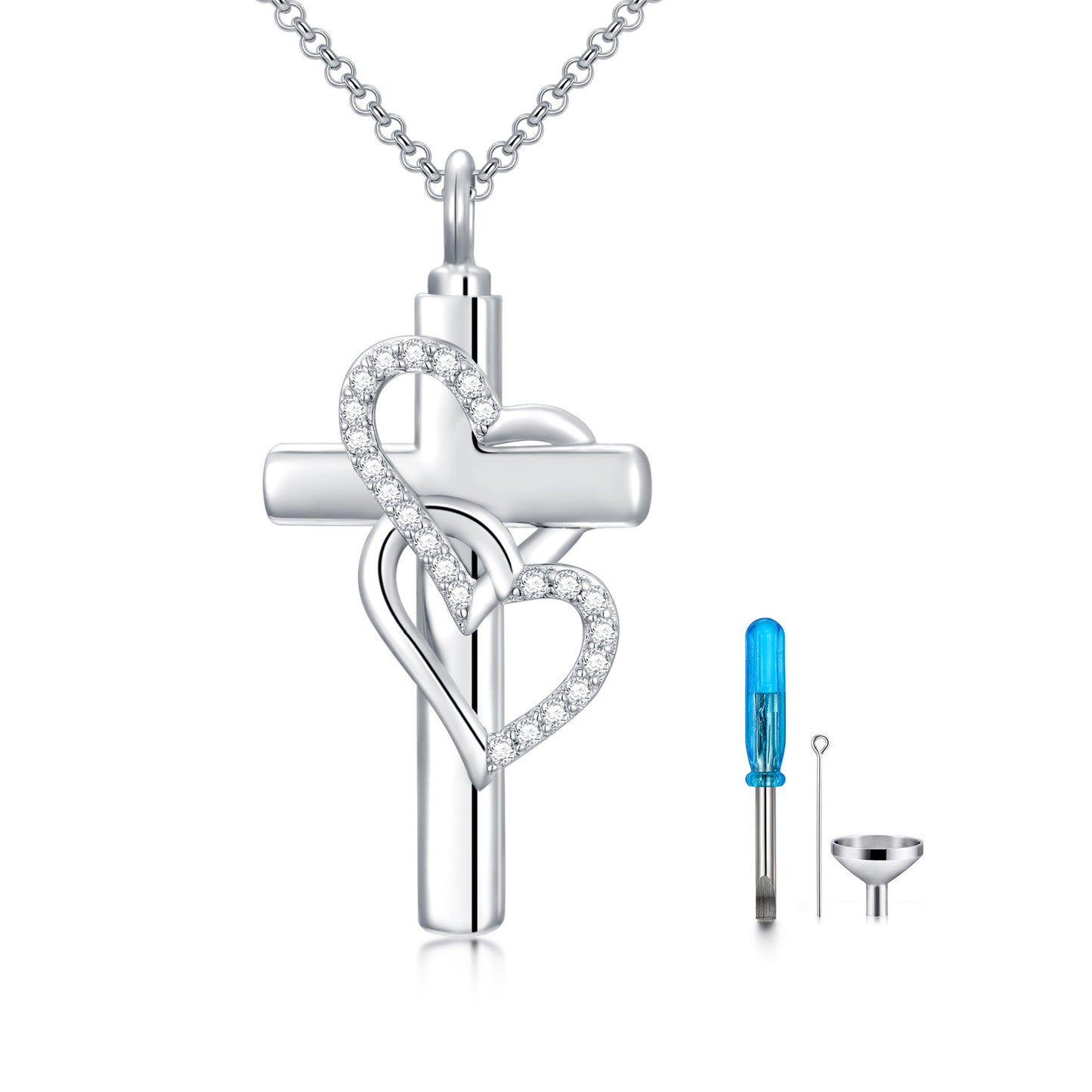 Entwined Hearts Cross - Sterling Silver Cremation Necklace