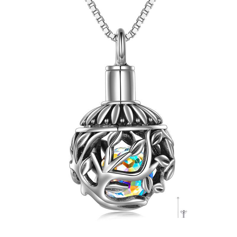 Aurora Borealis Crystal Tree of life Cremation Urn Necklace
