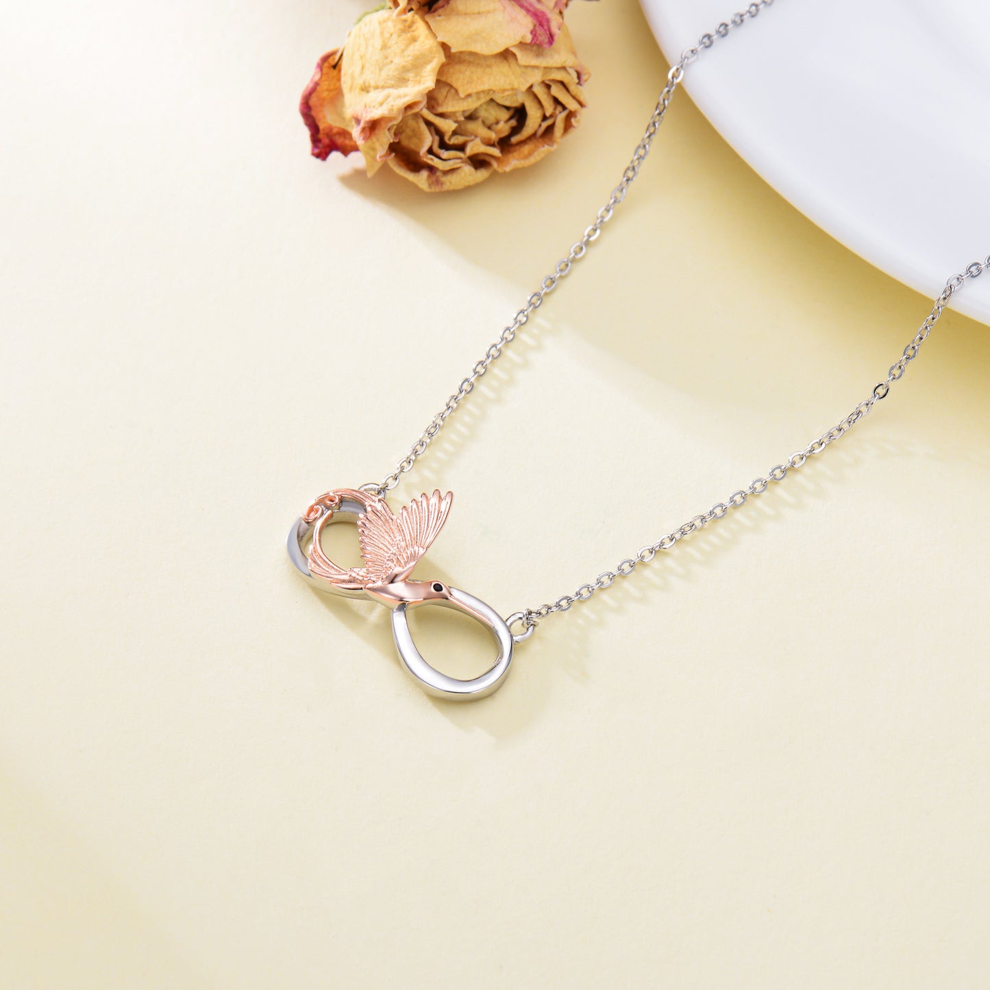 Infinity Hummingbird Pendant Necklace - Sterling Silver