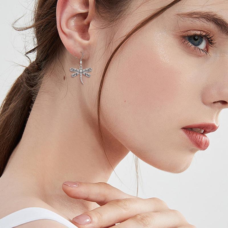 Dragonfly Drop Earrings - Sterling Silver