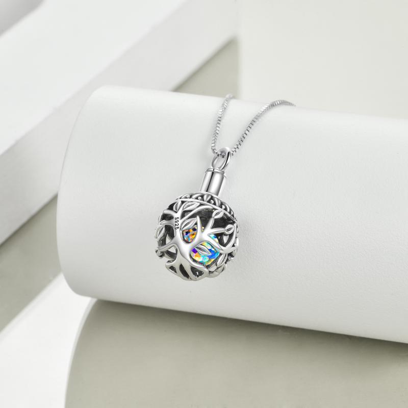 Aurora Borealis Crystal Tree of life Cremation Urn Necklace