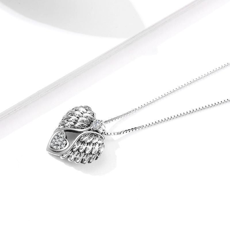 Sterling Silver Guardian Angel Wing Pendant Necklace with teardrop design