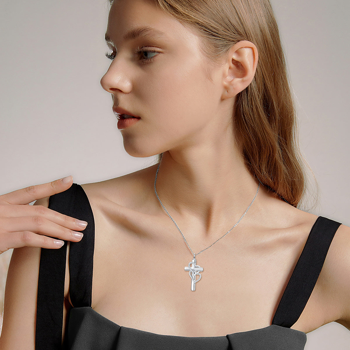 Entwined Hearts Cross - Sterling Silver Cremation Necklace