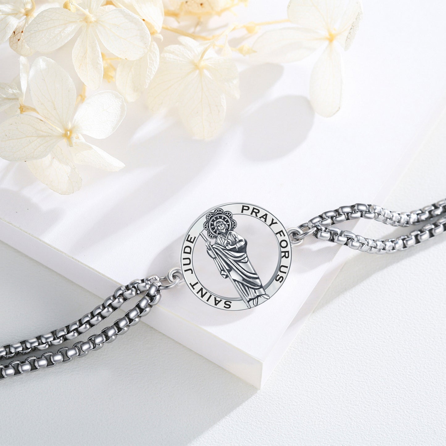 Saint Jude Bracelet with Link Chain (Sterling Silver)