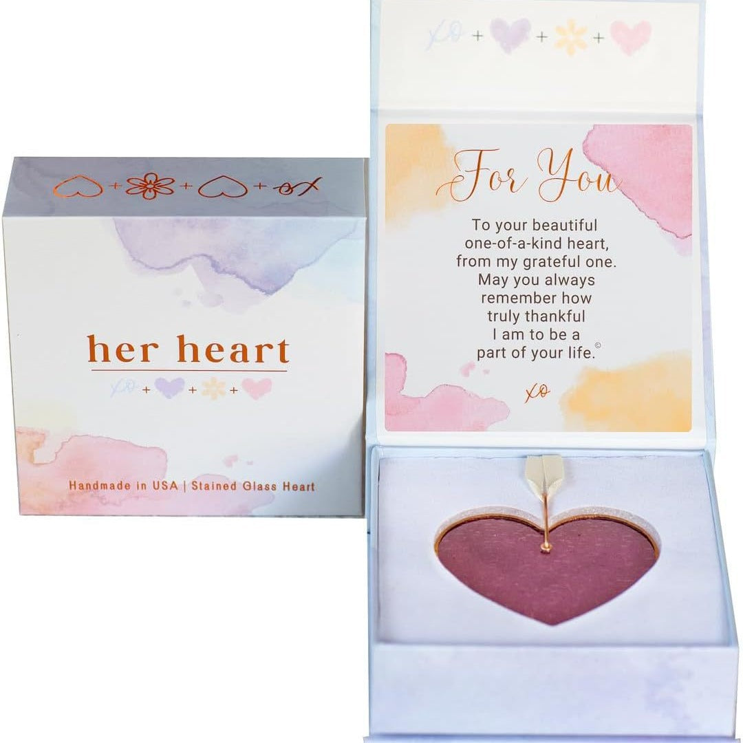 Specially for her - stained glass keepsake heart with special message