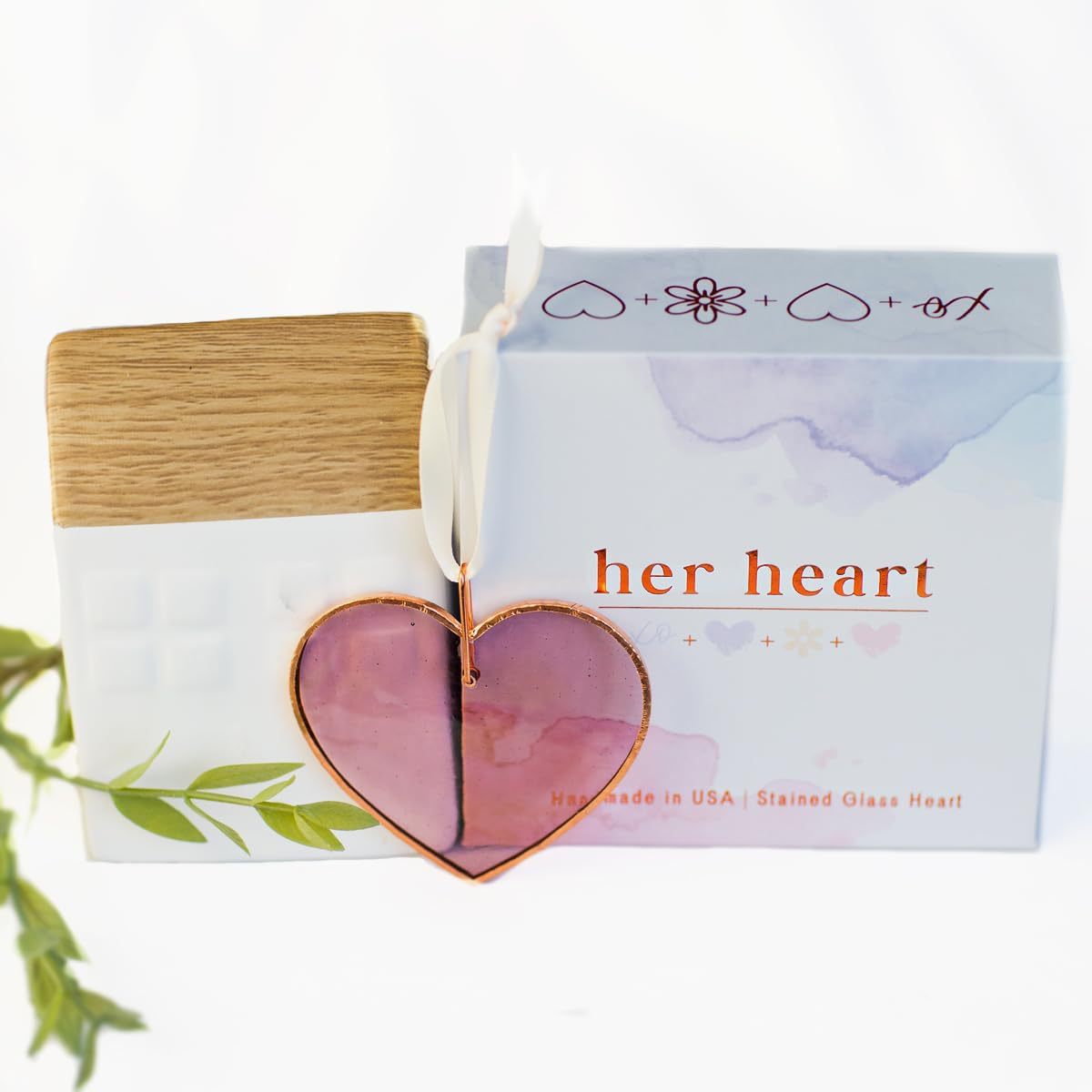Specially for her - stained glass keepsake heart with special message