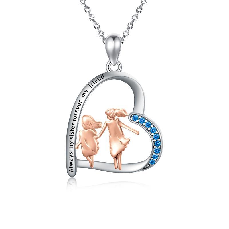 Sterling Silver Sister Heart Necklace 'Always My Sister Forever My Friend'