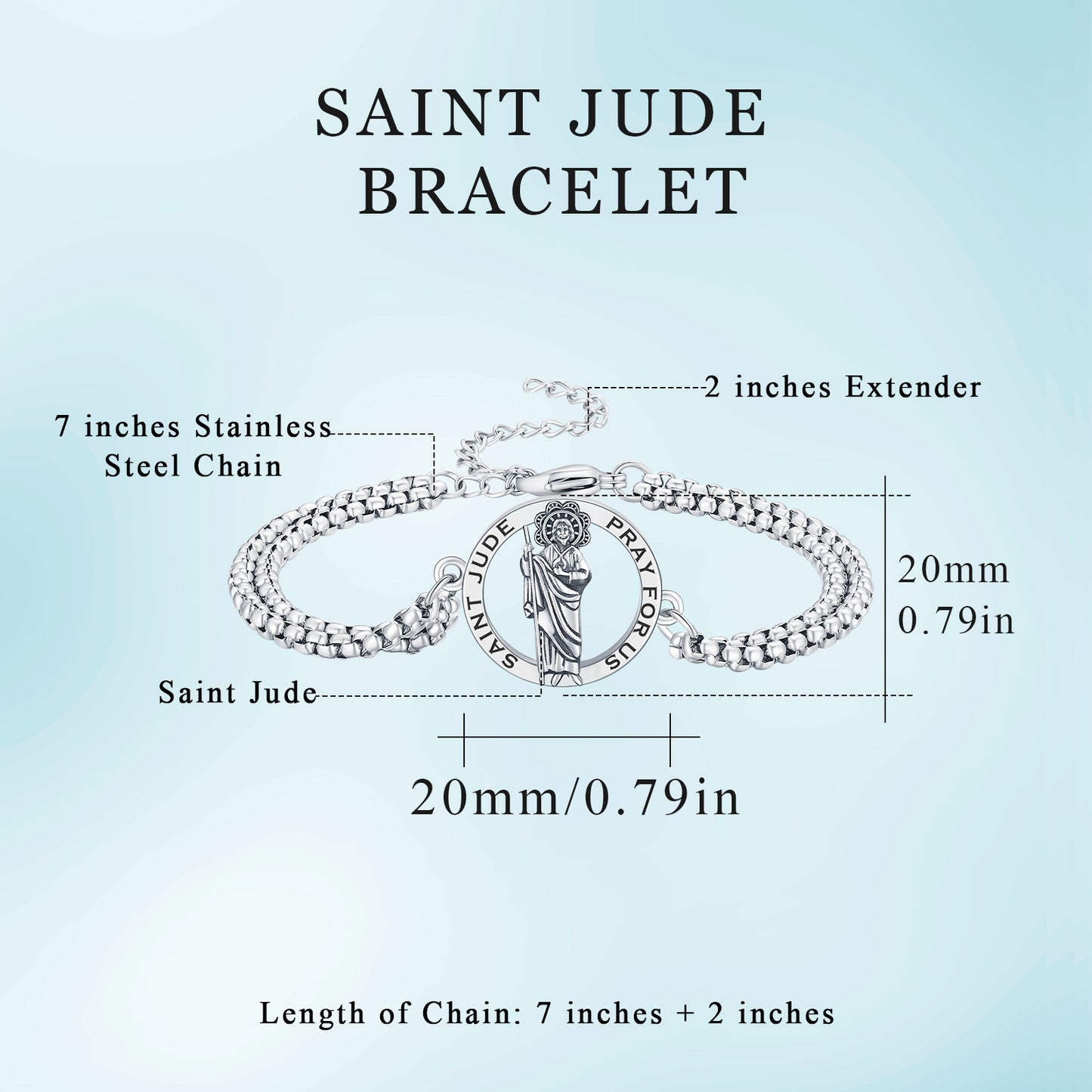 Saint Jude Bracelet with Link Chain (Sterling Silver)