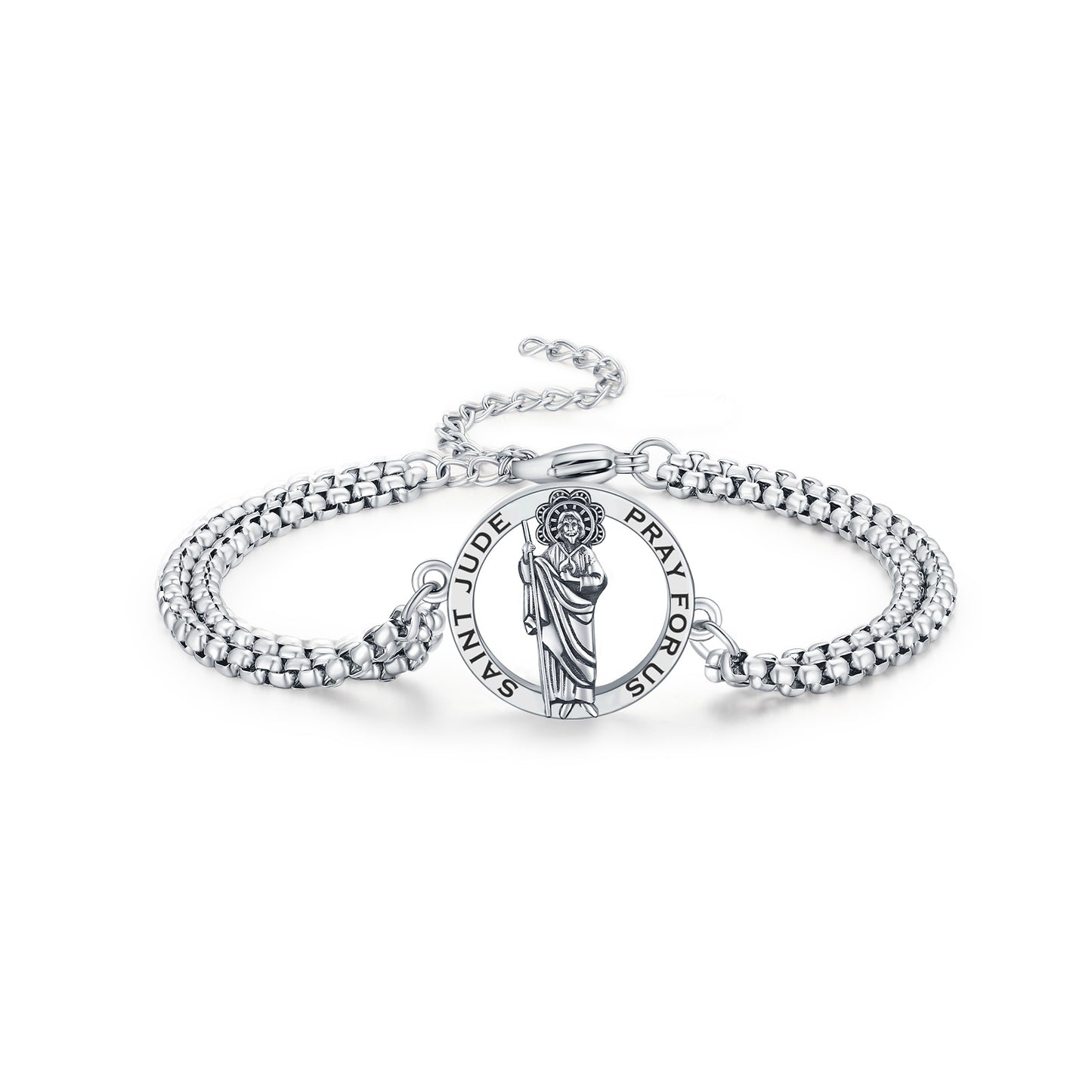 Saint Jude Bracelet with Link Chain (Sterling Silver)