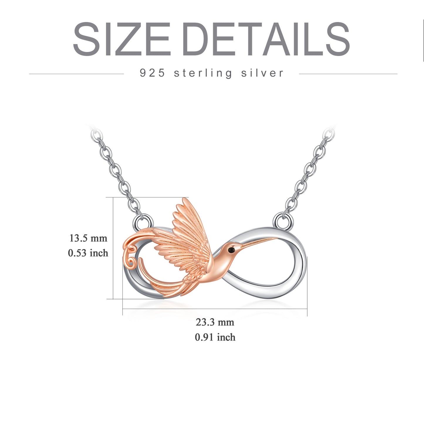 Infinity Hummingbird Pendant Necklace - Sterling Silver