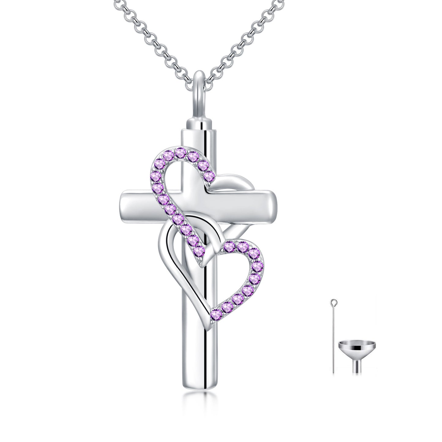 Entwined Hearts Cross - Sterling Silver Cremation Necklace