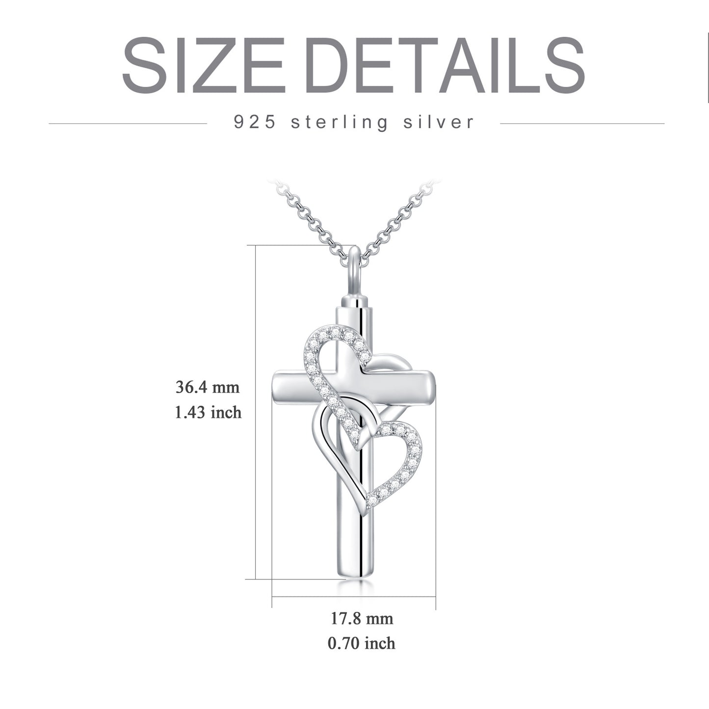 Entwined Hearts Cross - Sterling Silver Cremation Necklace
