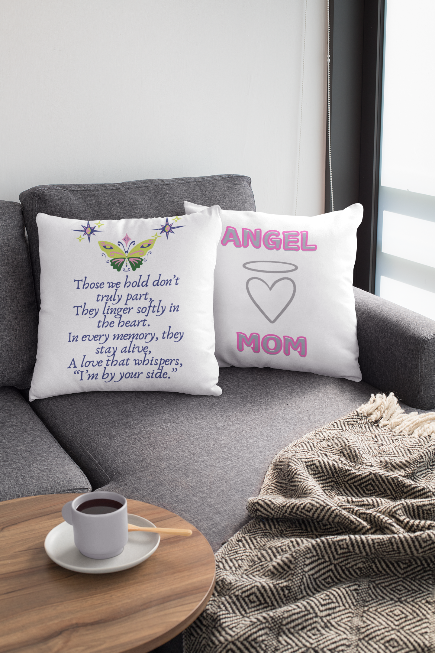 Angel Mom, Loss of a loved one square pillow.
