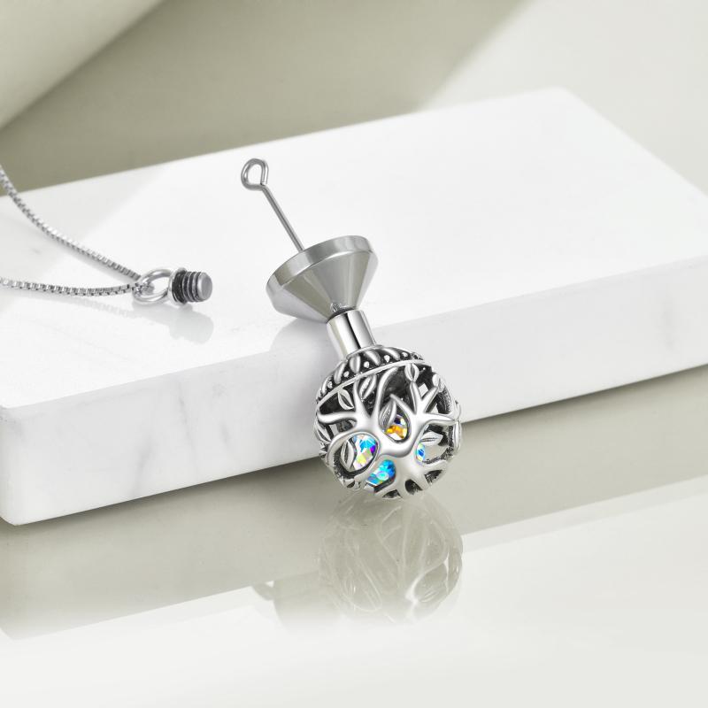 Aurora Borealis Crystal Tree of life Cremation Urn Necklace