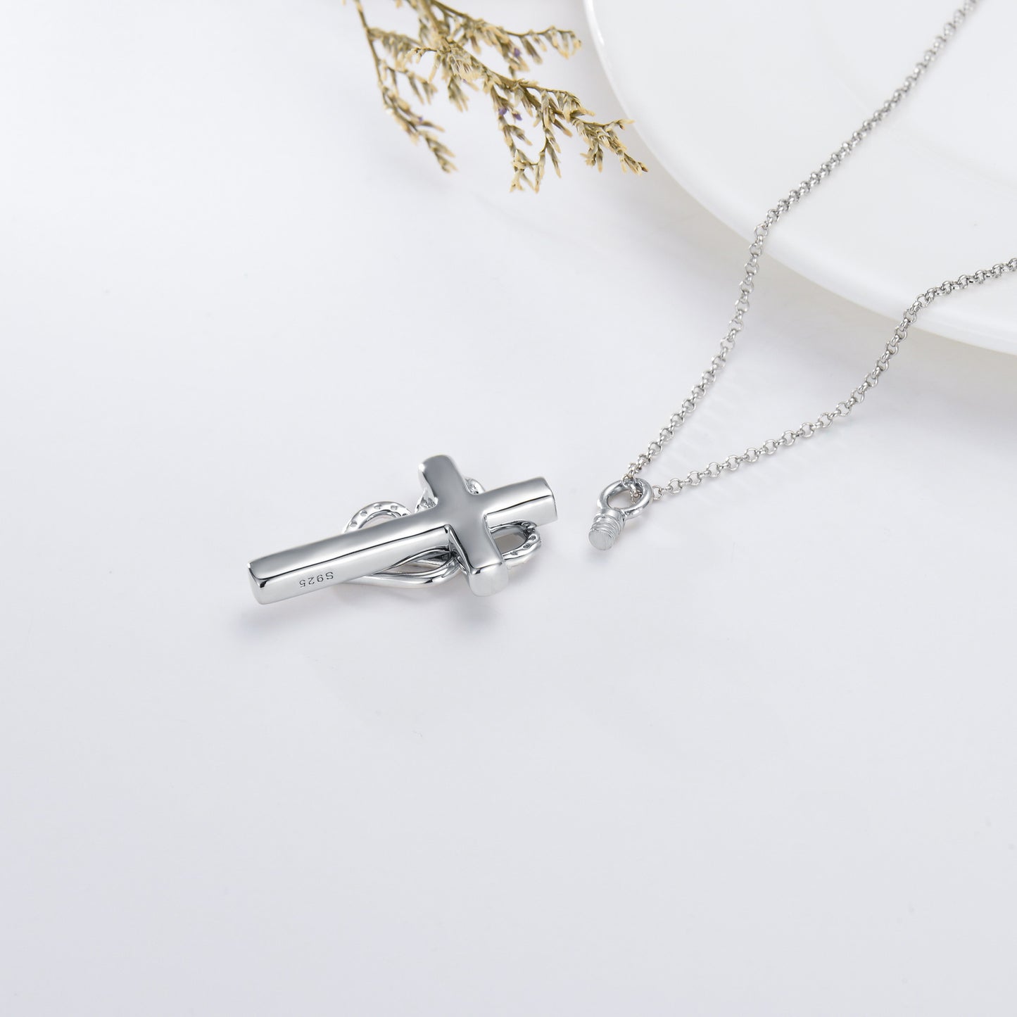 Entwined Hearts Cross - Sterling Silver Cremation Necklace