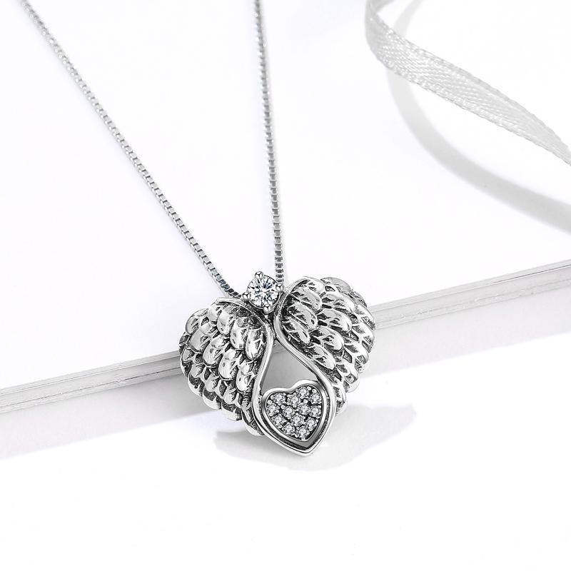 Sterling Silver Guardian Angel Wing Pendant Necklace with teardrop design