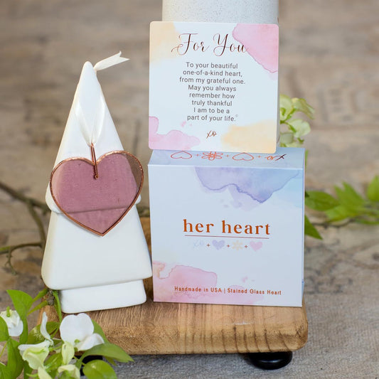 Specially for her - stained glass keepsake heart with special message